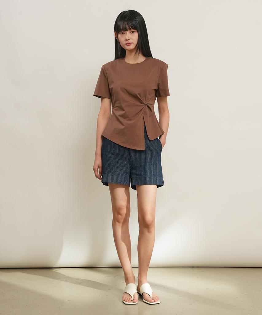 GENERALIDEA Shoulder Padded Twist T-Shirt [Brown] / Gf2Lts523