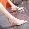 2024 2024Women's Summer New Sexy Pointed Toe Simple Solid Color Women Sandals Outdoor Casual Comfortable Beach Party Dress High Heels