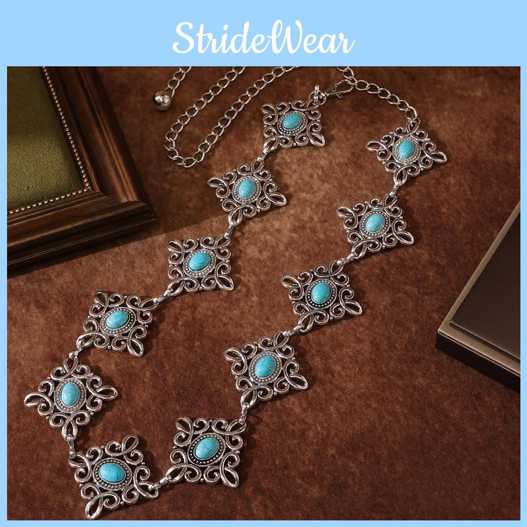 Chinese Traditional Knot Waist Chain With Metal Carving Turquoise Occasions For