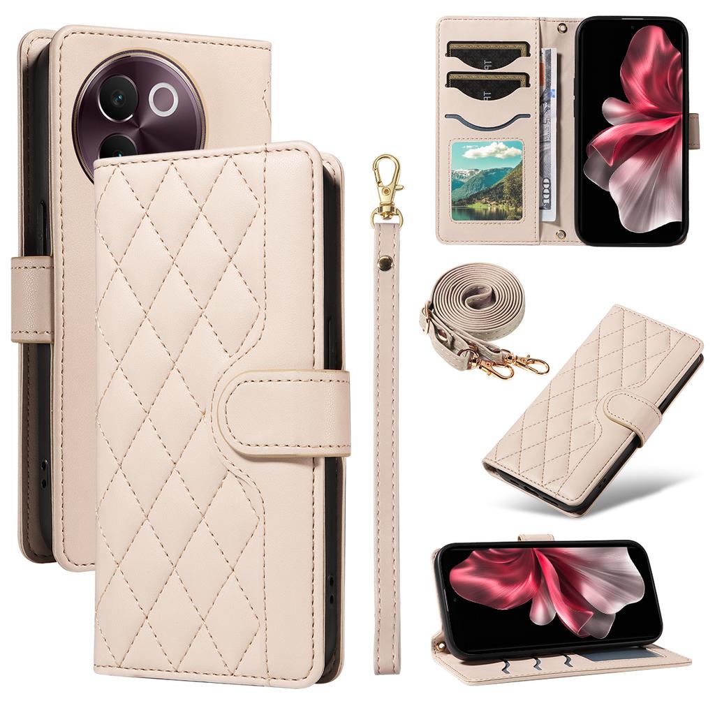 For vivo V40 Lite 5G/vivo V30e 5G Wallet Case Rhombus Leather Phone Cover with Strap