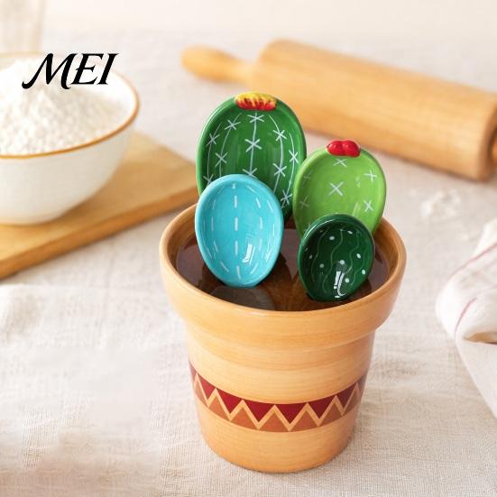 Набор из 4 керамических мерных ложек для цветов, nesting cups с подставкой, милый кухонный инструмент для выпечки, для кофе и чая, подарок