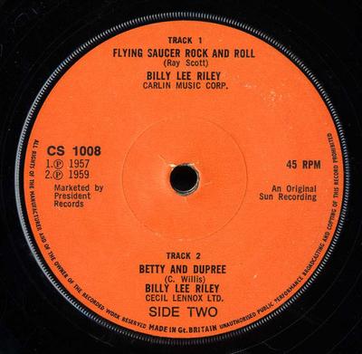 7-дюймовая пластинка БИЛЛИ ЛИ РАЙЛИ - Flying Saucer Rock And Roll CS1008 Charly Records 1976 UK Рок Б/У