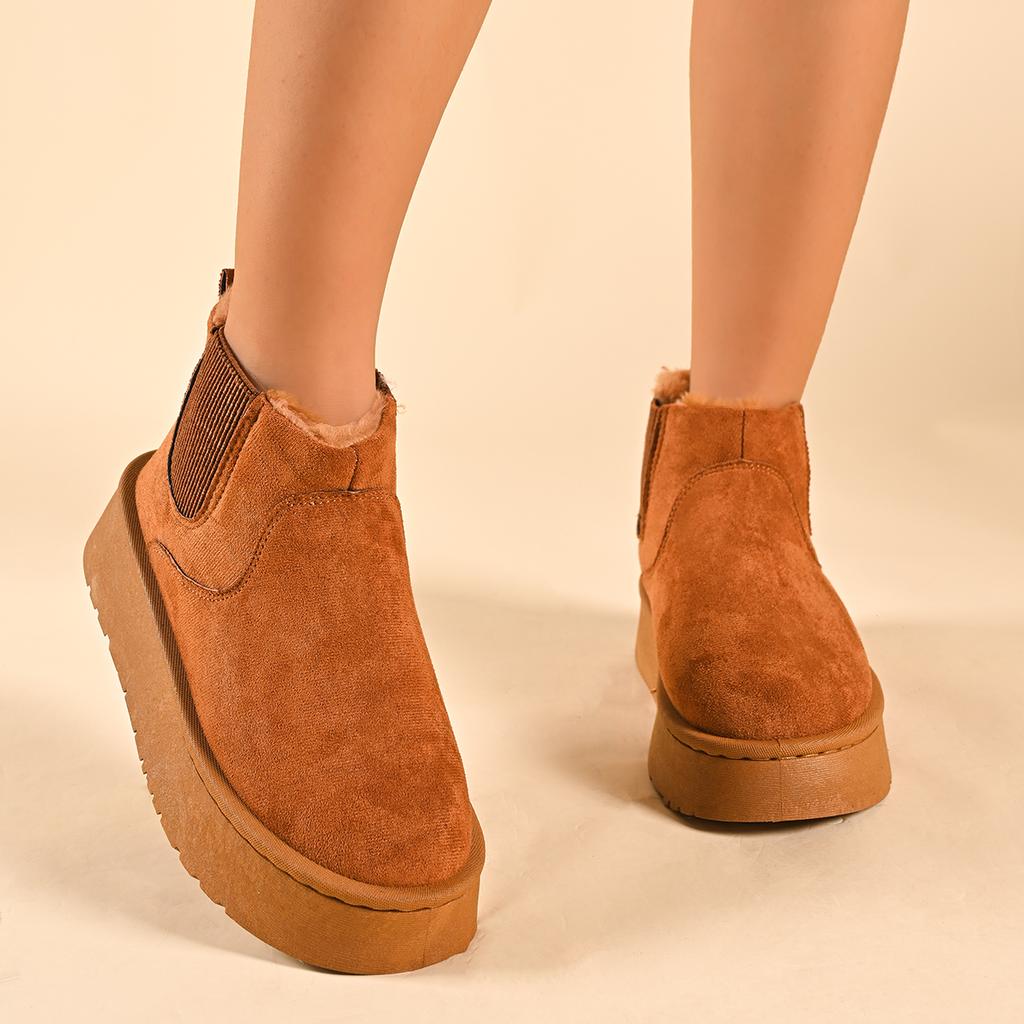 Модные женские зимние плюшевые теплые зимние ботинки однотонные толстые ботильоны без застежек женские повседневные уличные нескользящие туфли на платформе