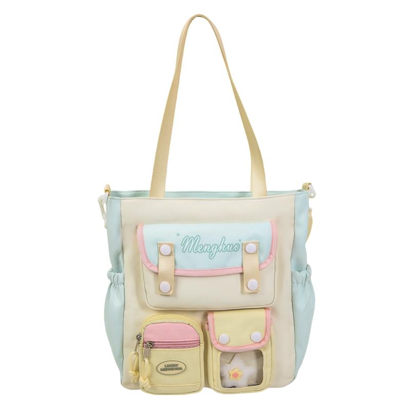 Сумка кроссбоди с цветными блоками, женская сумка на плечо в студенческом стиле, сумка-тоут большой вместимости для учеников средней школы