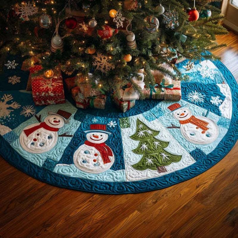 Christmas Tree Skirt Quilted Rug 3D Art Patterns Geometric Home Decor