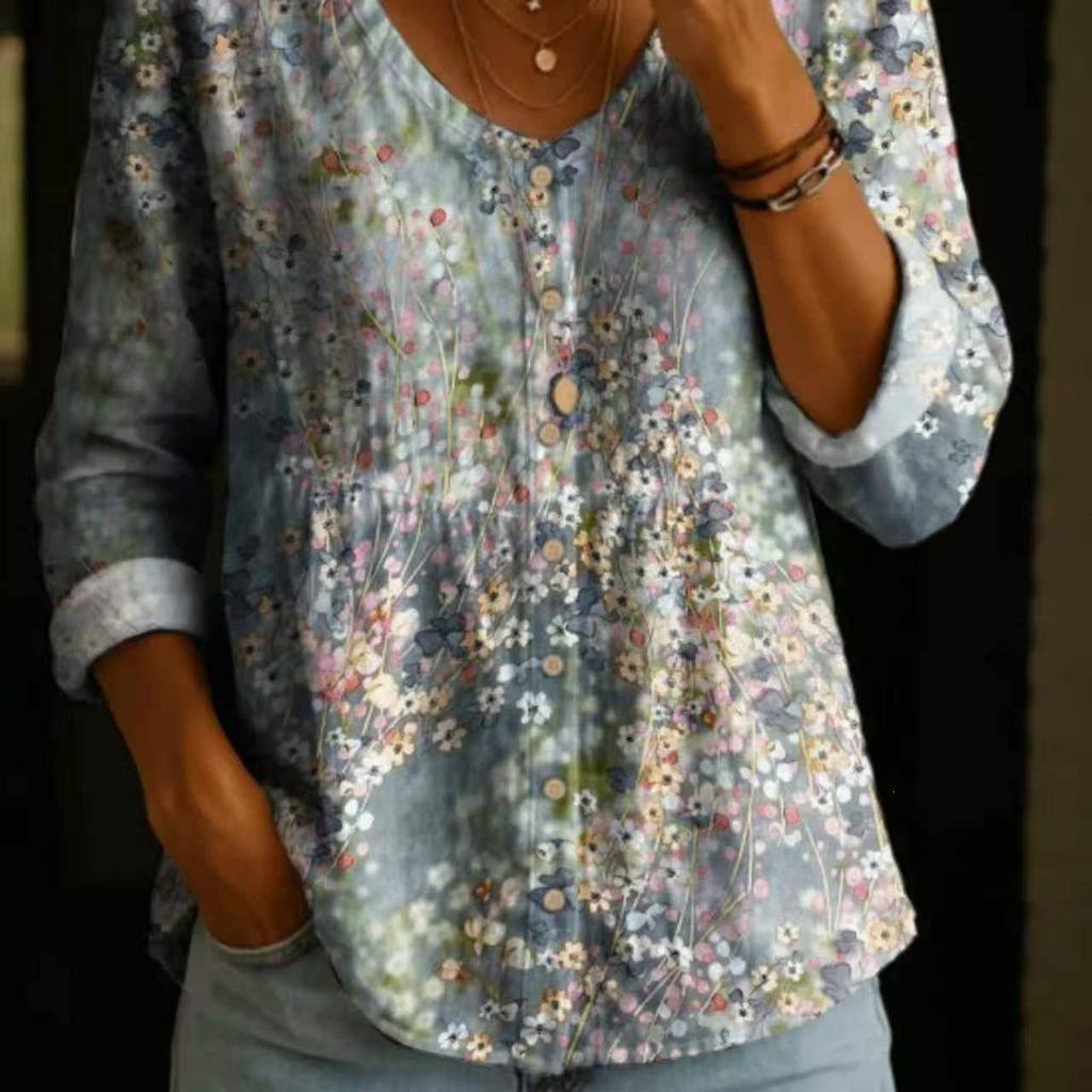 1116 European and American women's shirt women's top crew neck flower 1D printing