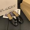 South Korea Dongdaemun Ins Niche Square Head Low Heel Ring Ornament Half Slippers Bag Head Drag Versatile Foreign Style Slippers Outside Wear