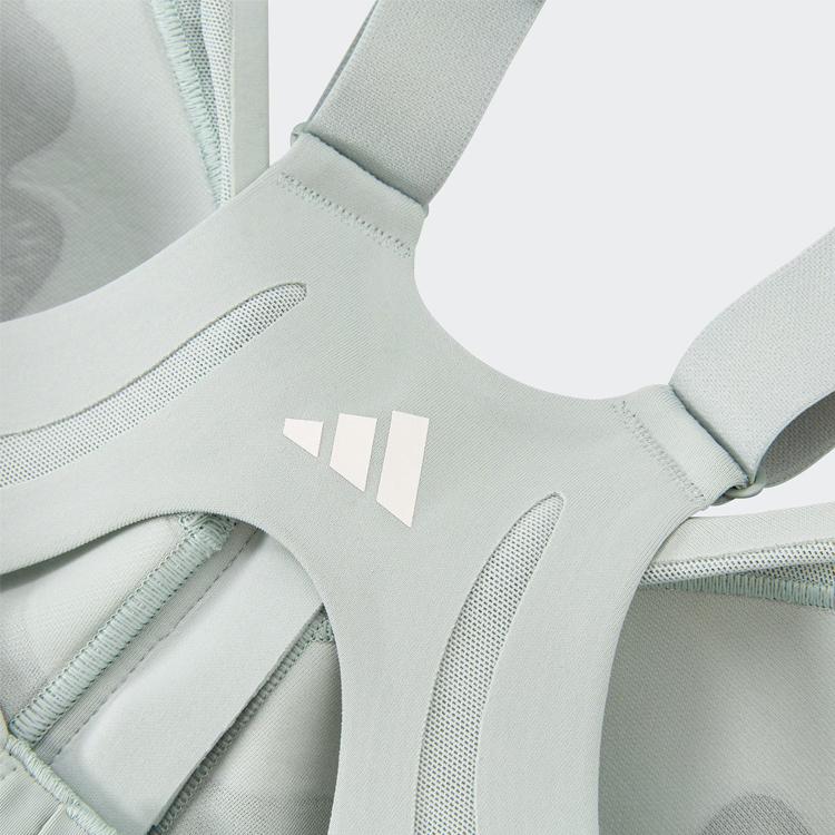 adidas Удобный спортивный бюстгальтер без косточек Однотонный с логотипом Для высокоинтенсивных тренировок Быстросохнущий Маленькие крылышки Фитнес-белье Прохладный зеленый Женское нижнее белье IZ0273