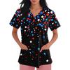 Women's Short Sleeve Independence Day Printed V-Neck Pocket Workwear Top