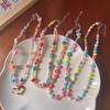 Корейское радужное ожерелье из бисера ручной работы 2023 года с акцентами в виде смайликов, цветов и жемчуга