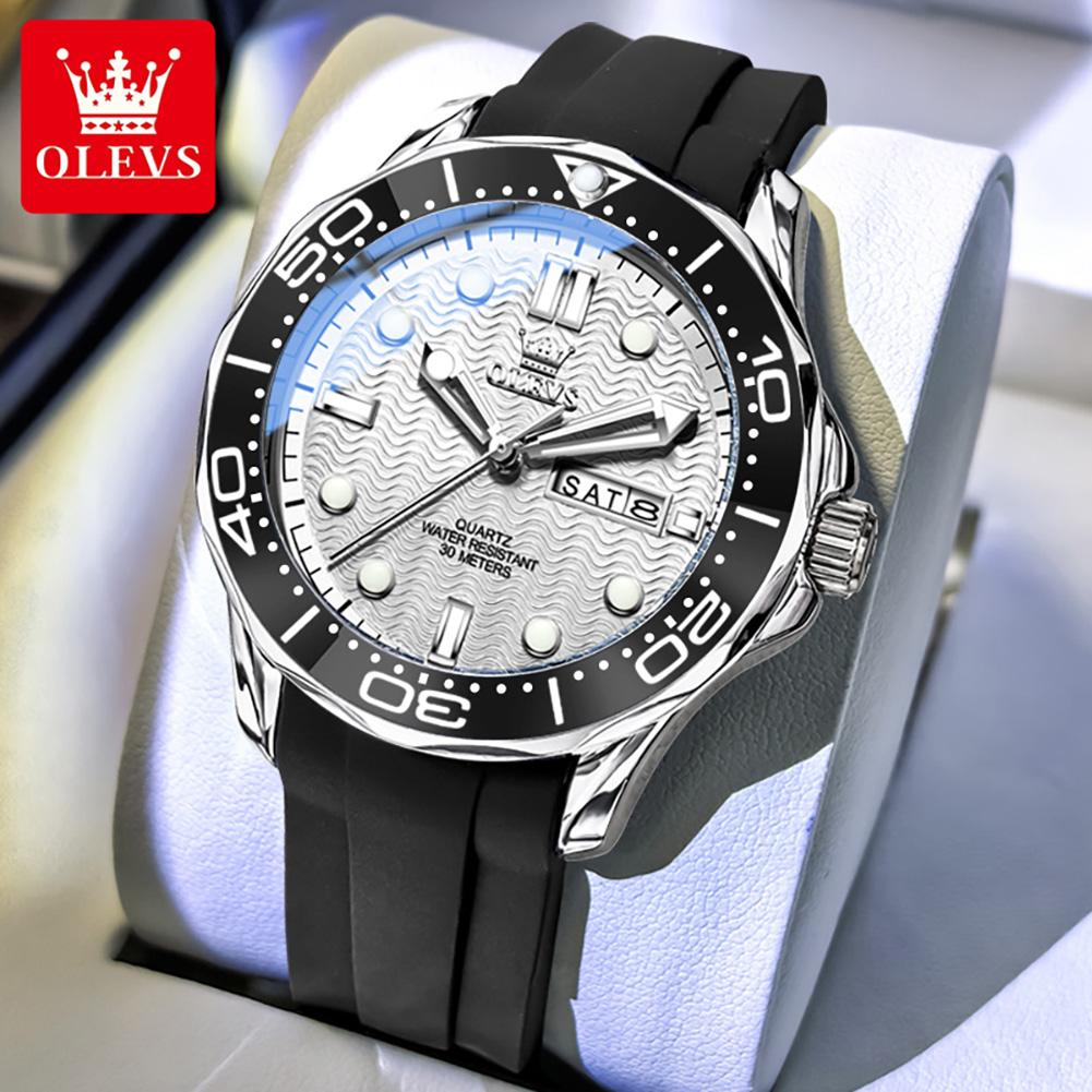 OLEVS Fashion Original Quartz Watch For Men Business Mens Watches Military Silicone Sports Waterproof Week Date Watch Relogio