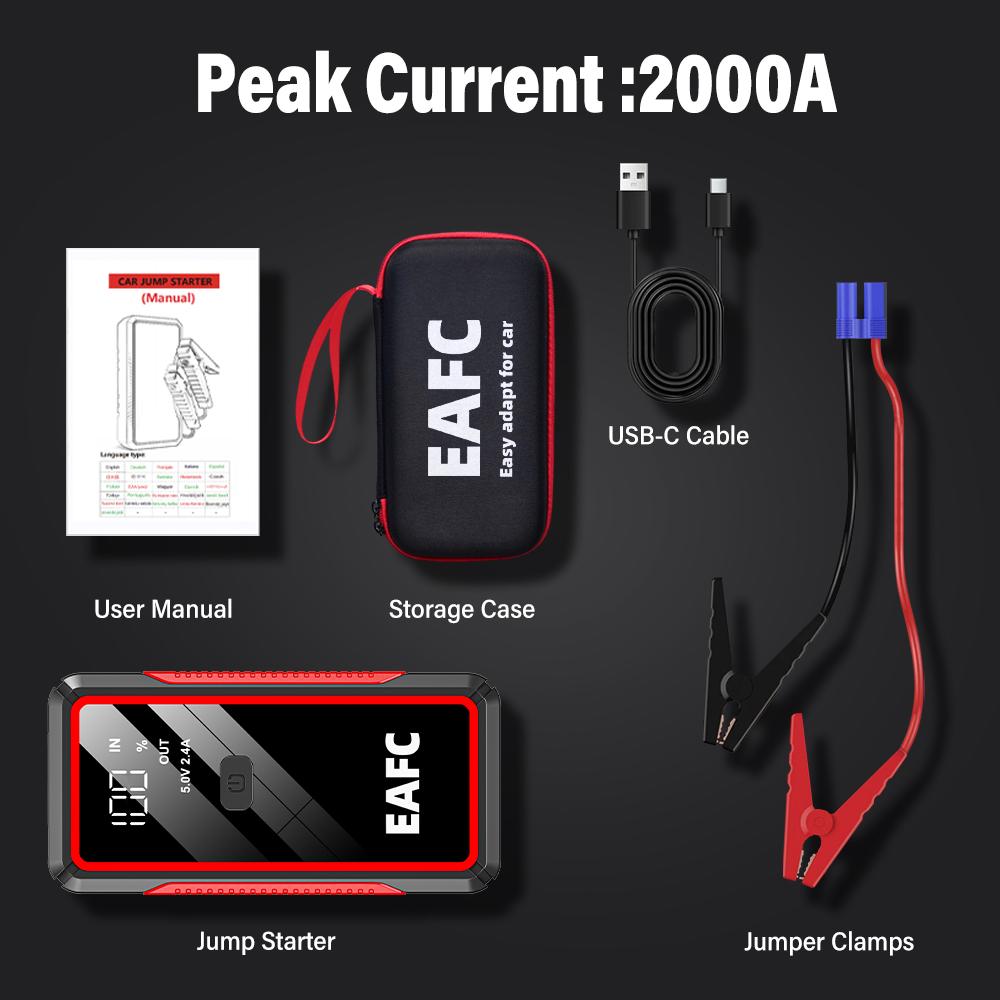 EAFC Стартер-powerbank 12В Бустер для запуска автомобиля 2000А 1000А Быстрое зарядное устройство для аккумулятора Портативное устройство для запуска автомобиля Powerbank