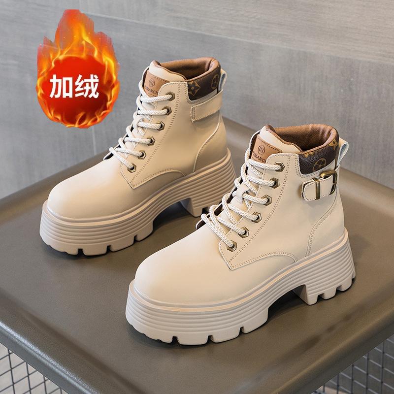 2024 новые 9 см внутренняя высота увеличивается кожа толстая подошва маленький размер женские короткие на шнуровке повседневные теплые хлопковые туфли ботинки Martin женские