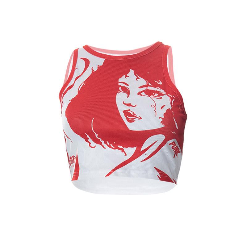 Новинка лета 2024, пуловер с круглым вырезом, без рукавов, с портретным принтом, пупок, женский топ, жилет