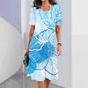 Fashion Summer Elegant Dresses For Women O-Neck Print Vintage Short Sleeve Dress Loose Women Clothing