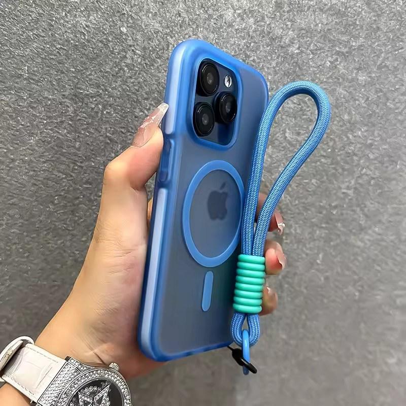 Для Magsafe Матовый Магнитный Чехол Candy Для iPhone 16 Pro Max 15 14 13 12 Ремешок На Запястье Кистевой Ремешок Прозрачный Желейный Бампер Чехол