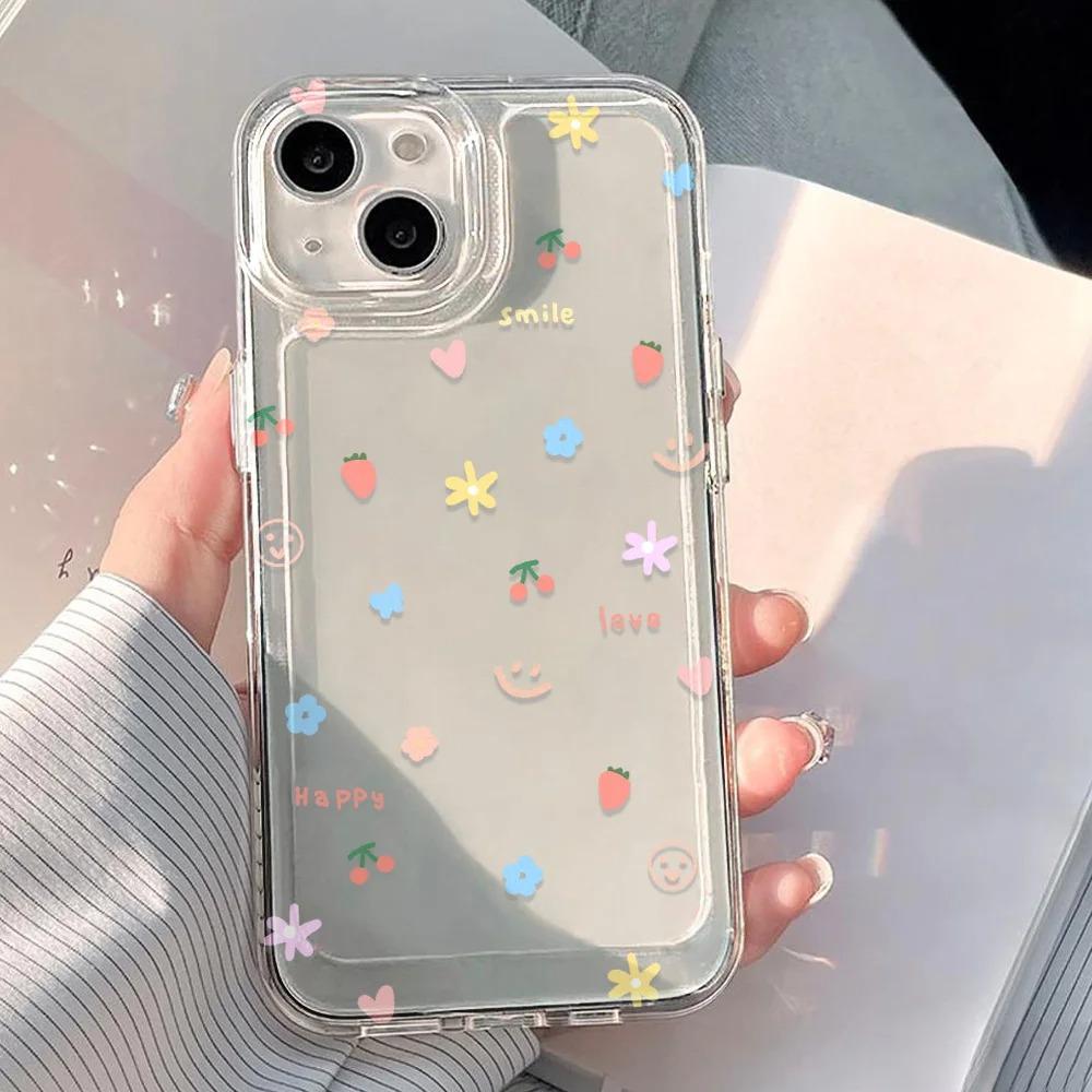 Прозрачный Мягкий Ударопрочный Чехол Для iPhone 17 16 13 12 11 14 15 Pro Max 14 15 16 Plus 16E 17 Air Милый Цветочный Силиконовый Бампер