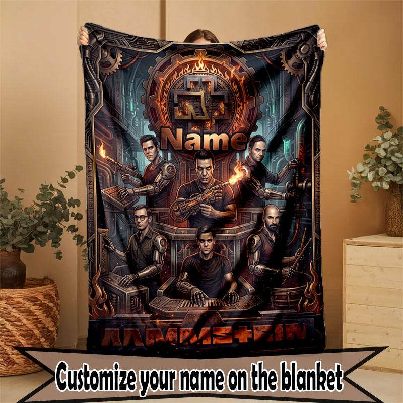 Custom Name Personalized Rammstein Print Blanket, Home Decor, Bedroom, Sofa, Camping, Couch, Gifts for Birthday Christmas