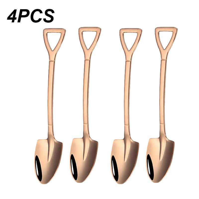 Набор столовых приборов из 4 кофейных ложек из нержавеющей стали в стиле ретро, железная лопатка, ложка для мороженого, креативная ложка, чайная ложка, модная посуда
