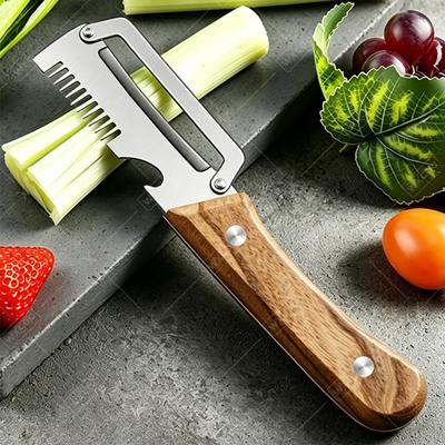 Новый нож для чистки овощей Овощечистка с деревянной/стальной ручкой и открывалкой для бутылок Кухонный инструмент Многофункциональная кухонная овощечистка