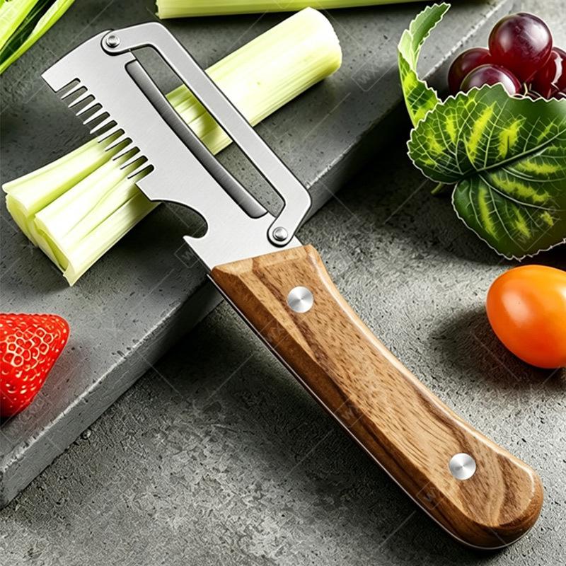 Многофункциональная овощечистка из нержавеющей стали для кухни, для нарезки фруктов и овощей, с деревянной/стальной ручкой