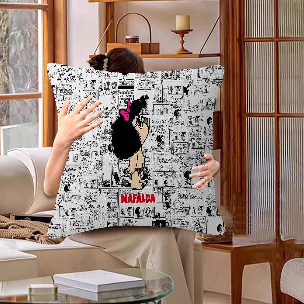 M-Mafalda Girl Pillow Gift Home Office Decoration Bedroom Sofa Car Cushion Cover Case 45X45