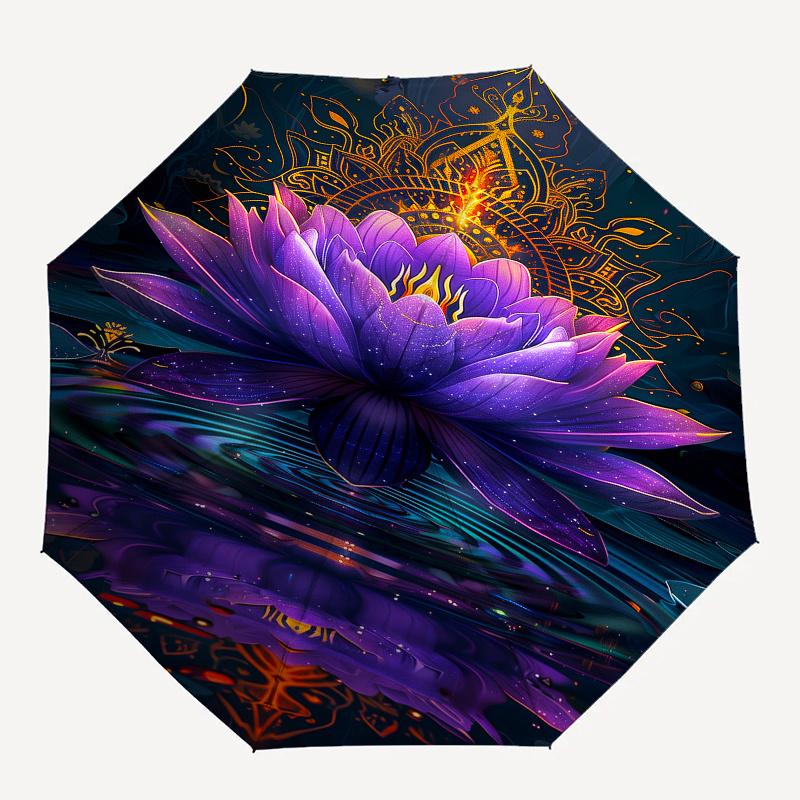 Lotus Mandala Theme 8 Bone Hand Automatic Folding Fashion umbrella, Compact and Portable Design, A Perfect Gift for Birthday, Christmas or B