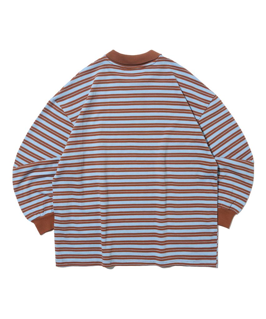 TAILOR STUDIO Oxford Striped Collared Long Sleeve Tee (Brick/Blue)