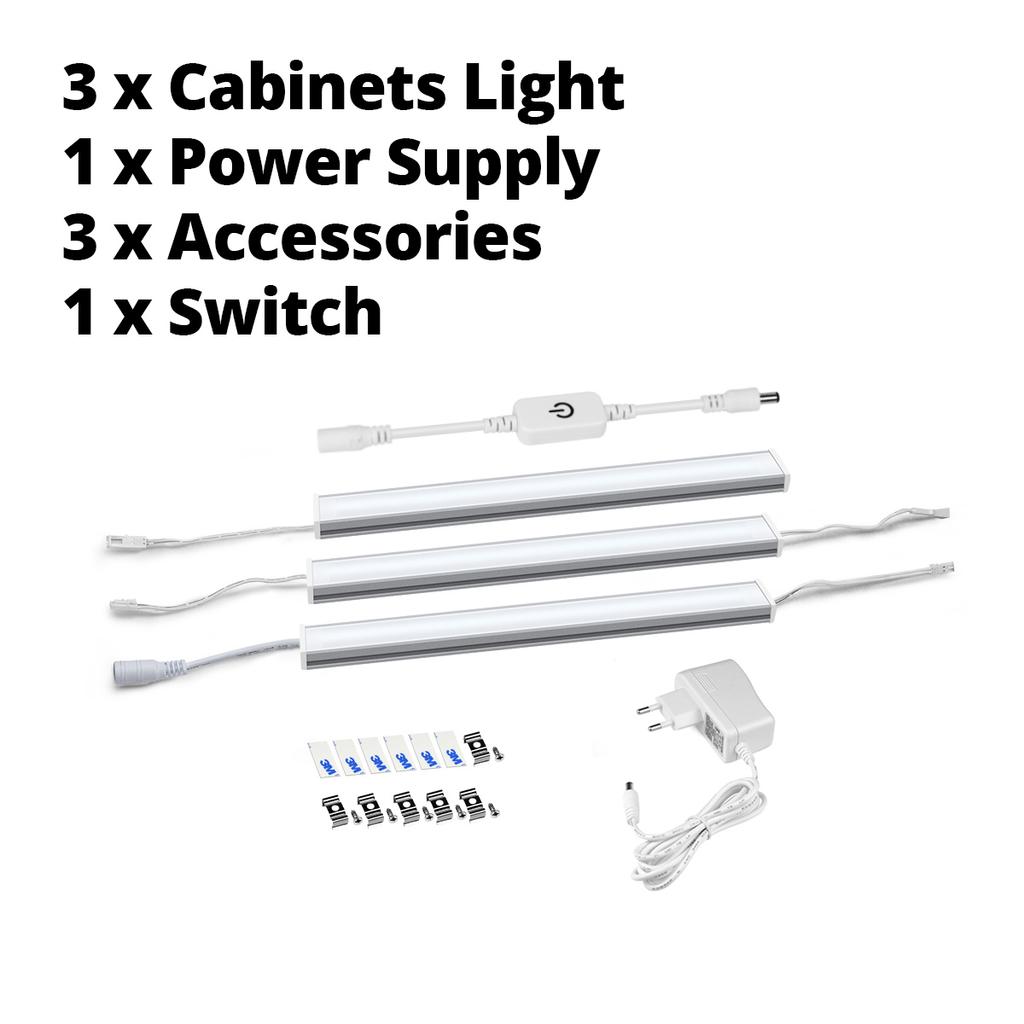 Бесступенчатое затемнение сенсорного переключателя со светодиодной подсветкой Кухонное освещение 30 см/40 см/50 см Светодиодные ленты Барные светильники Алюминиевая трубка для кухни Спальня Шкаф Освещение ЕС Plug