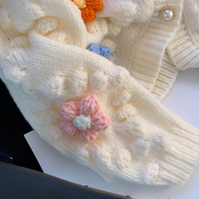 Женский осенне-зимний вязаный кардиган с вышивкой цветов, модный свитер с длинными рукавами контрастного цвета