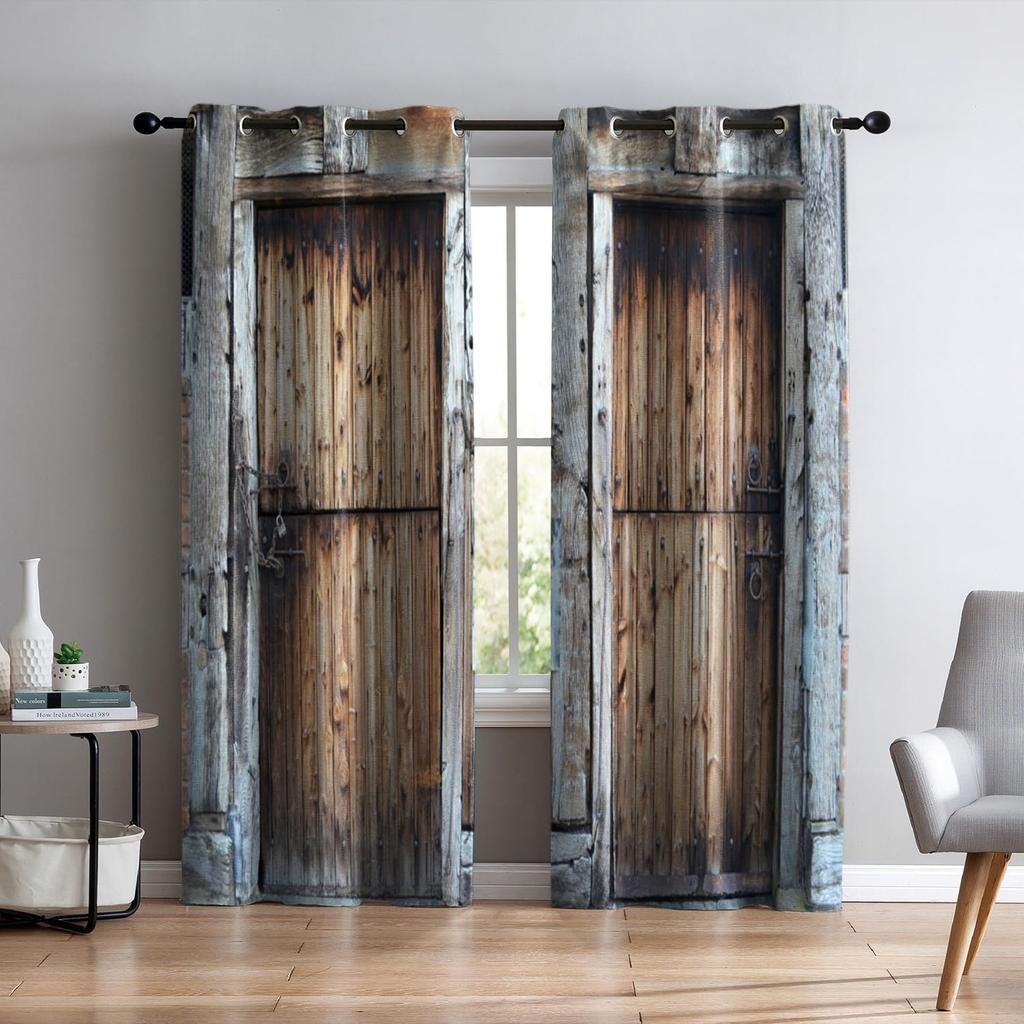 2 шт. Имитация деревенского узора деревянной двери затемняющие шторы гостиная спальня кабинет раздвижное окно домашний декор люверс верхний