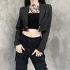 Gothic Punk Chains Cropped Jacket Casual Long Sleeve Short Coat Overcoat Streetwear