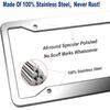 BGGTMO Stainless Steel License Plate Frames- 2 Pack Heavy Duty Polished Mirror Car Tag Cover With Chrome Screws Caps, 4 Holes Front & Rear Holders