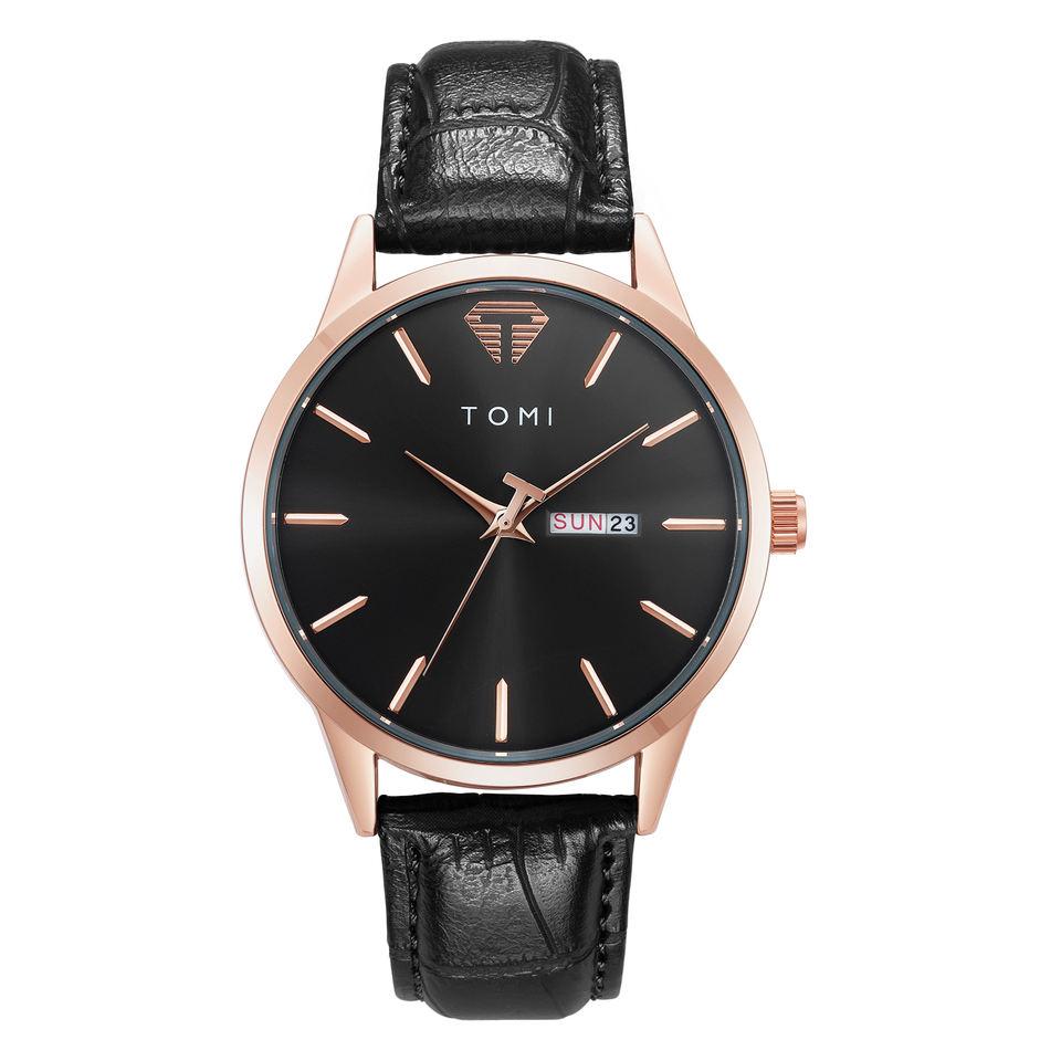 TOMI T045 T046 New Trending Business Watch Simple Design Leather Band Alloy Case Auto Date Calendar Daily Use Wristwatch Unisex
