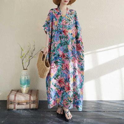 Летний цвет Путешествия Ретро Длинная юбка Хлопково-льняное платье