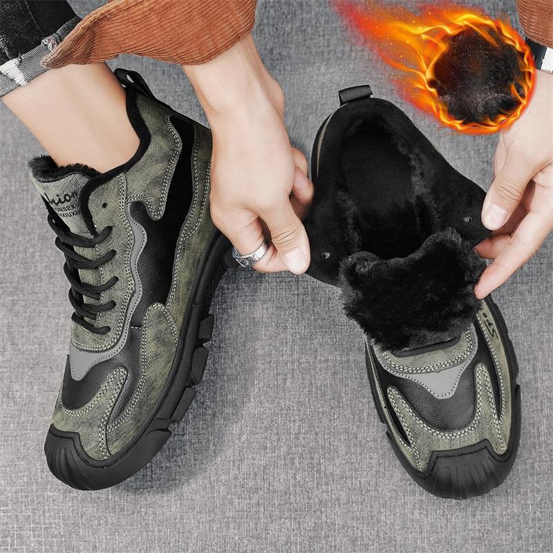 Autumn And Winter High-Top Sports Shoes Men'S Shoes Trendy Thick-Soled Non-Slip Leather Surface Casual Running Shoes Fashion Locomotive Leather Boots