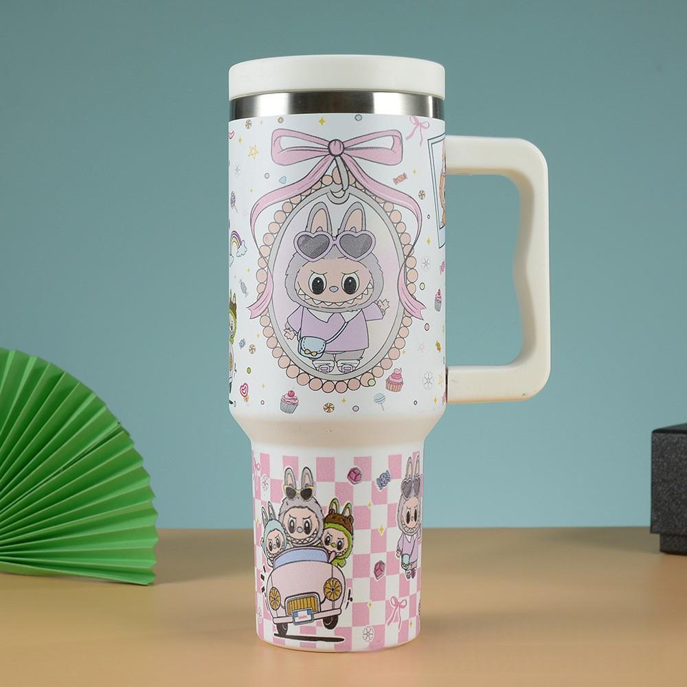 Три поколения мультяшный узор 40 унций автомобильная кружка 304 нержавеющая сталь термос кружка автомобильная соломинка лед
