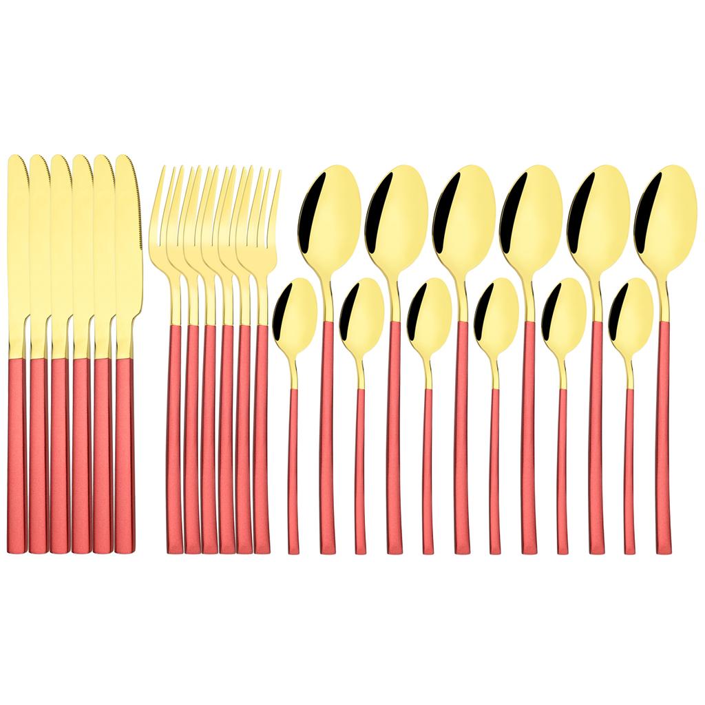 Western 24Pcs Black Gold Dinnerware Set Luxury Knives Fork Tea Spoon Cutlery Set Stainless Steel Flatware Tableware Kitchen Silverware
