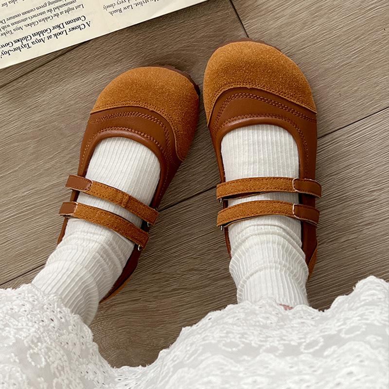 Оригинальная ретро-мода Xiaoxiangfeng повседневная обувь уродливые милые туфли 2024 весна литературная круглая голова мелкий рот липучки одинарные туфли