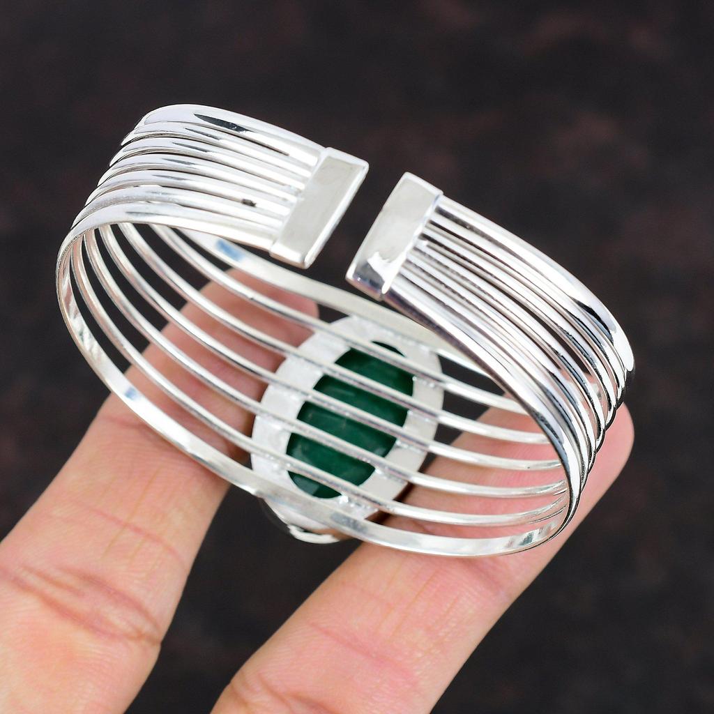 Faceted Zambian Emerald Cuff Bracelet Gemstone Bangle 925 Sterling Silver Bangle Adjustable Bangle Handmade Amazing Jewelry Gifts For Friend