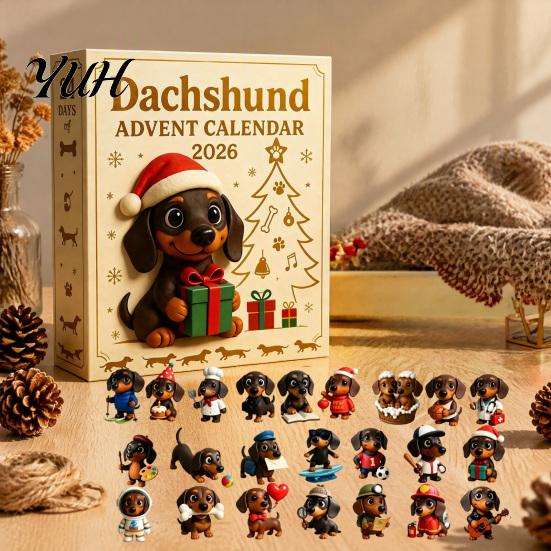 Christmas Gifts for Relatives 2026 Dachshund Advent Calendar, 24 Days 3D Collectible Dog Figures, Holiday Party Scene Props Puppy Ornaments Countdown