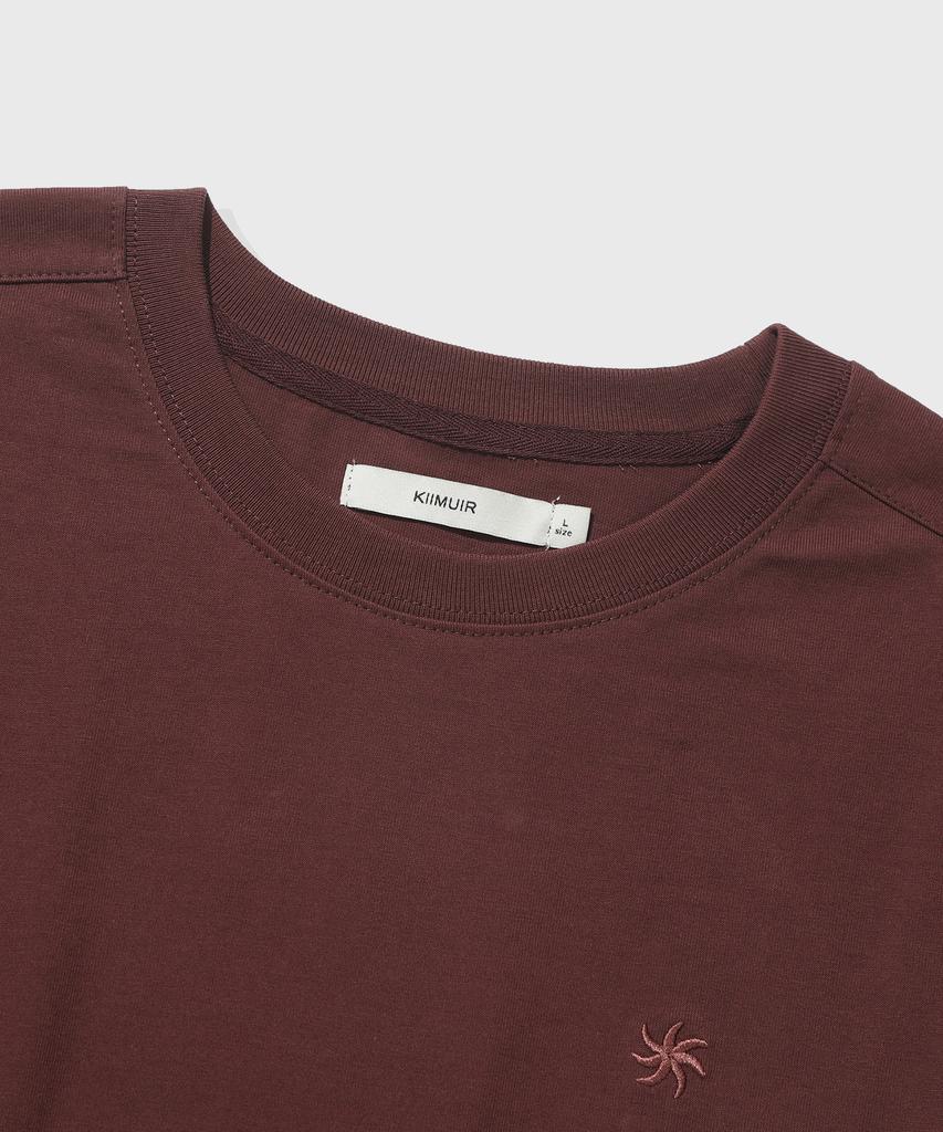 KIIMUIR [Crop] Contrast Roll-Up Crop Short Sleeve T-Shirt_Burgundy