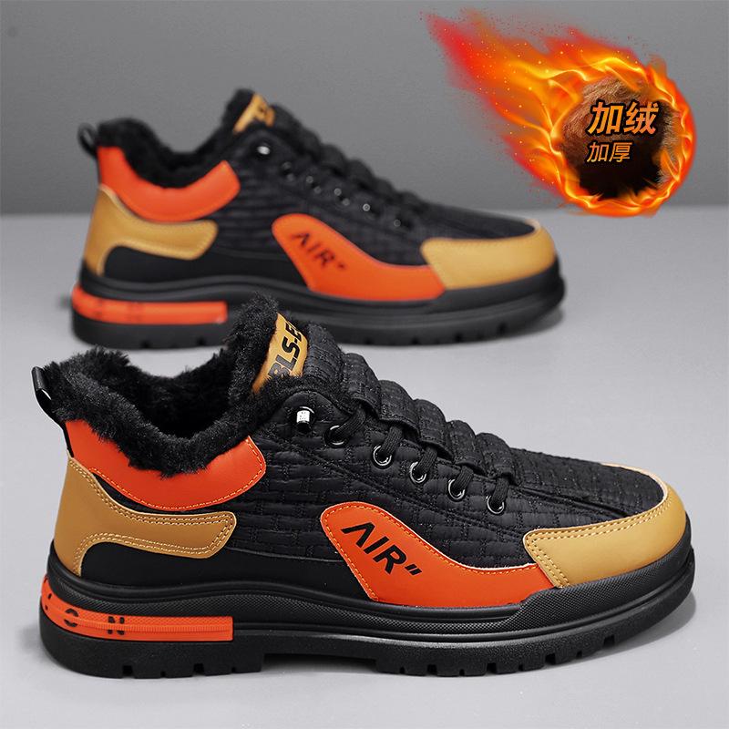 Модные новые зимние меховые теплые мужские кожаные повседневные туфли модные дизайнерские лоскутные туфли на шнуровке для скейтбординга на открытом воздухе универсальные студенческие туфли