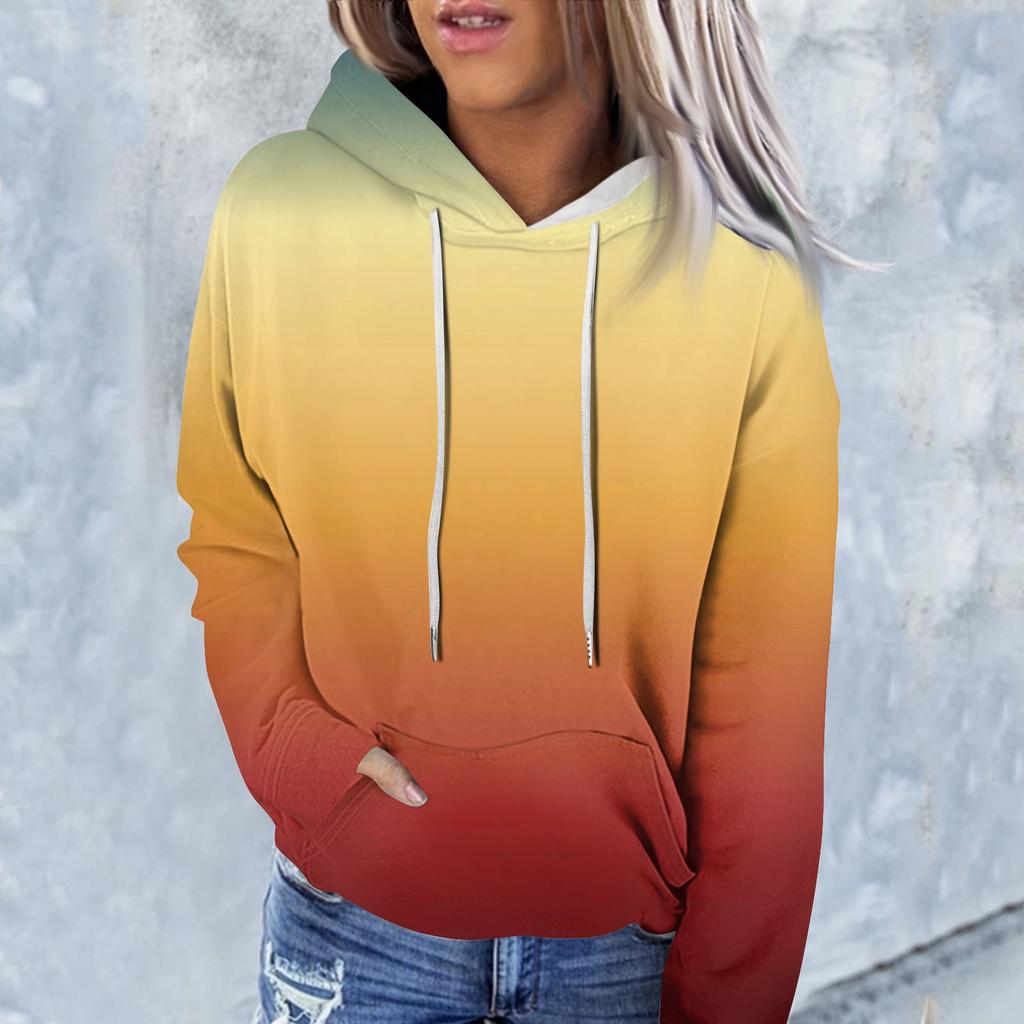 Женская модная повседневная толстовка с капюшоном и градиентным принтом с длинным рукавом