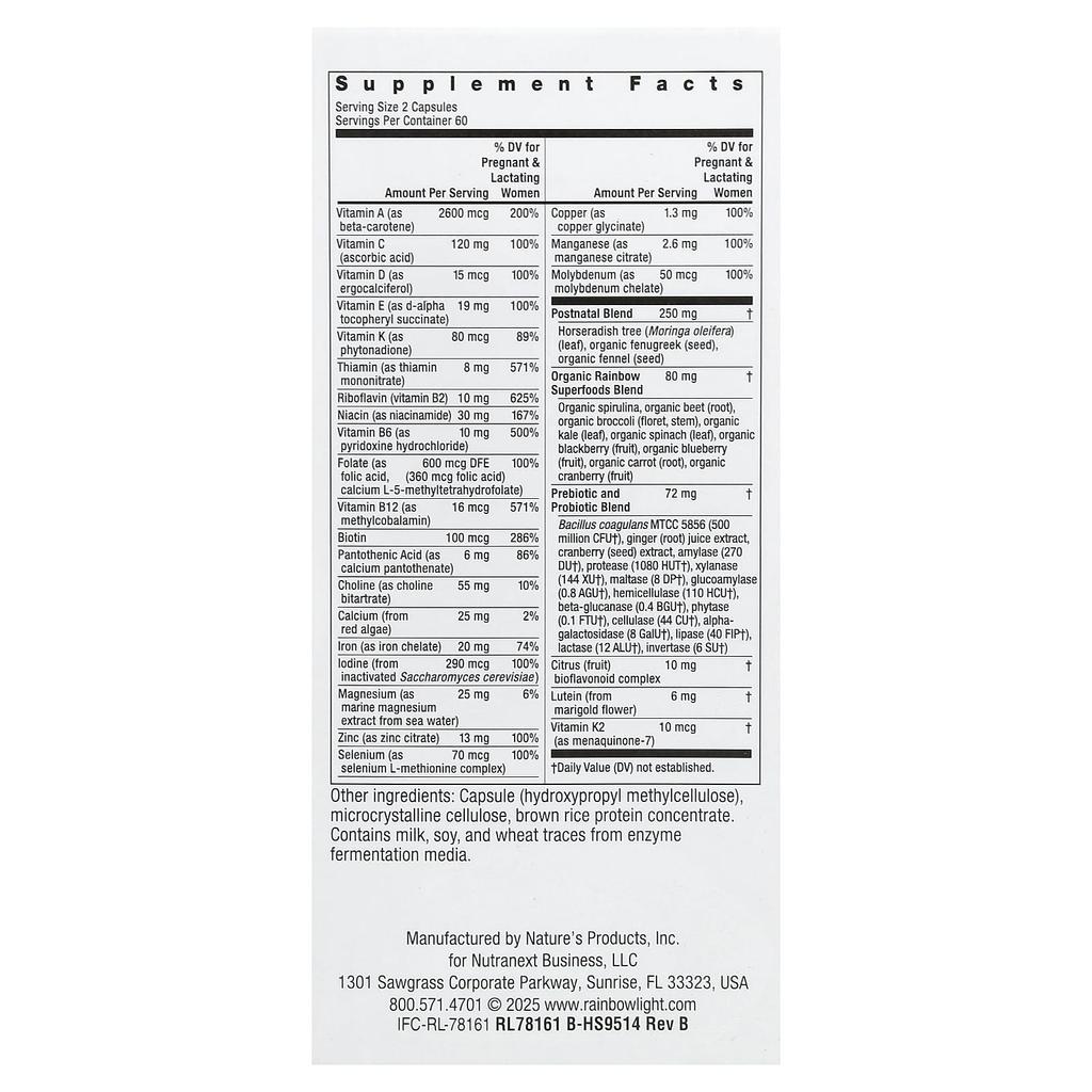 Rainbow Light Postnatal Multivitamin, 120 Capsules