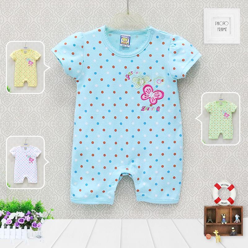 4 Pcs/lot Girls Baby Short Sleeve Romper Infant One Piece Clothing Summer Unisex Newborn Wave Point Clothes Kidswear