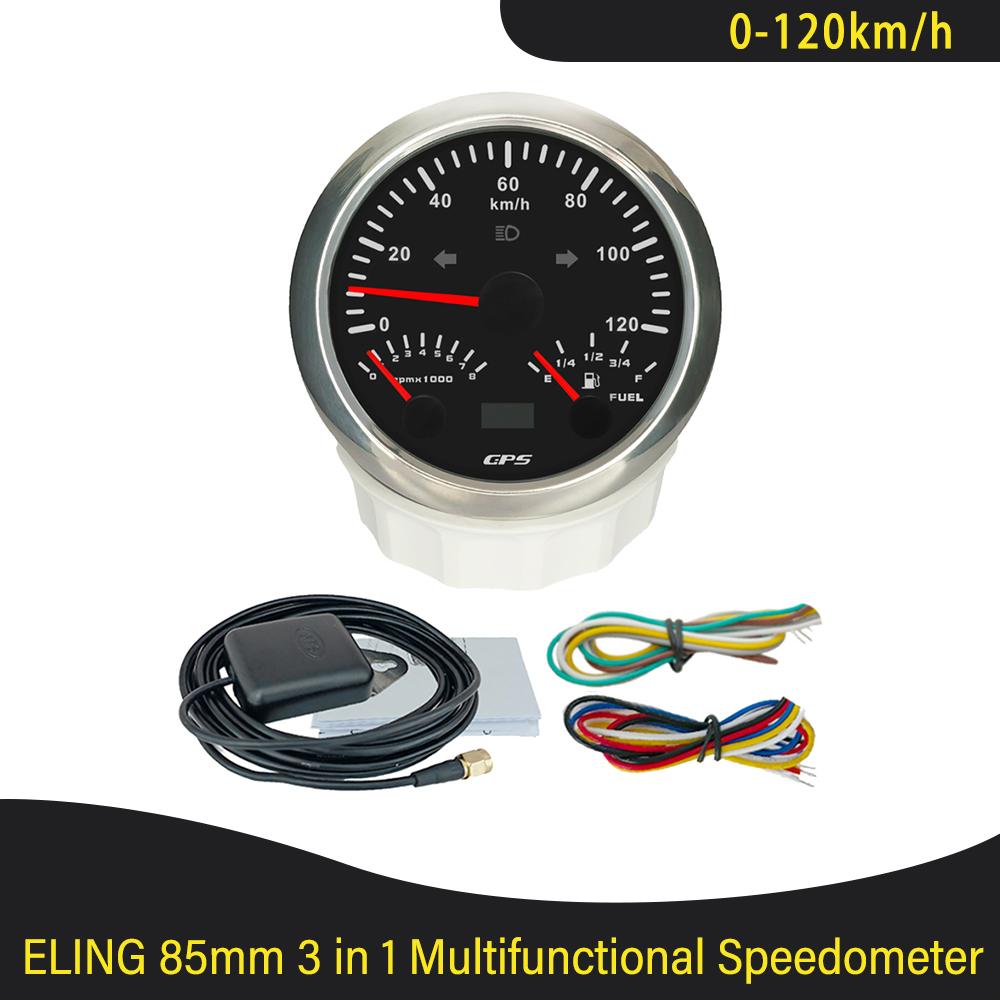 Universal 85mm 3 in 1 Multifunctional 0-120 0-200 KM MPH GPS Speedometer with 8000RPM Tachometer Fuel Level 7 Colors Backlight