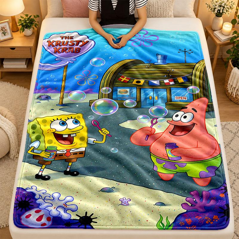 Flannel BlanketSpongeBob Football Warm Soft Throw Blanket for Indoor Sofa Bed Living Room Use