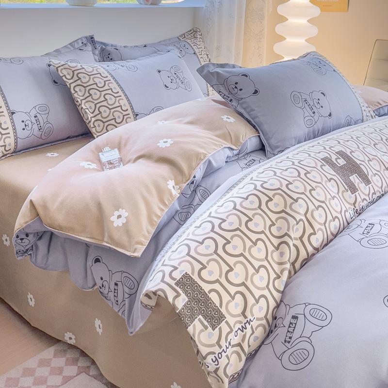 Приятный для кожи хлопковый комплект из четырех частей, простыня из трех частей, пододеяльник, постельное белье