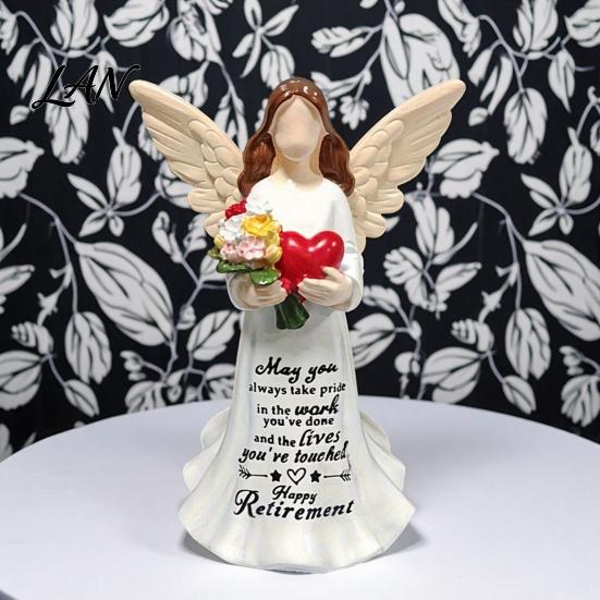 Healing Gifts for Retired Colleagues Faceless Angel Statue with Heart Flowers, Hand Painted Resin Artistic Synthetic Crafts Figurine, Decorative